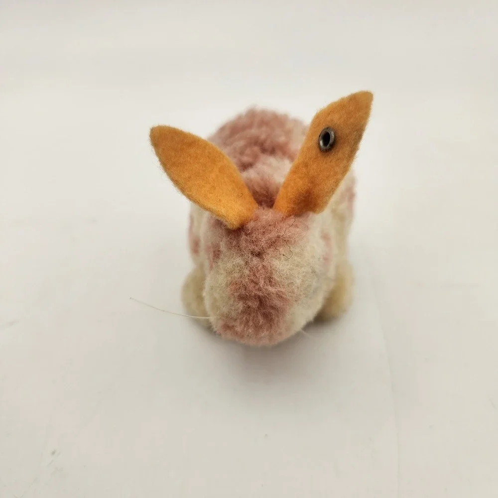 Vintage Steiff Pink Cream Wool Pompon Bunny Rabbit Miniature Metal Button Ear